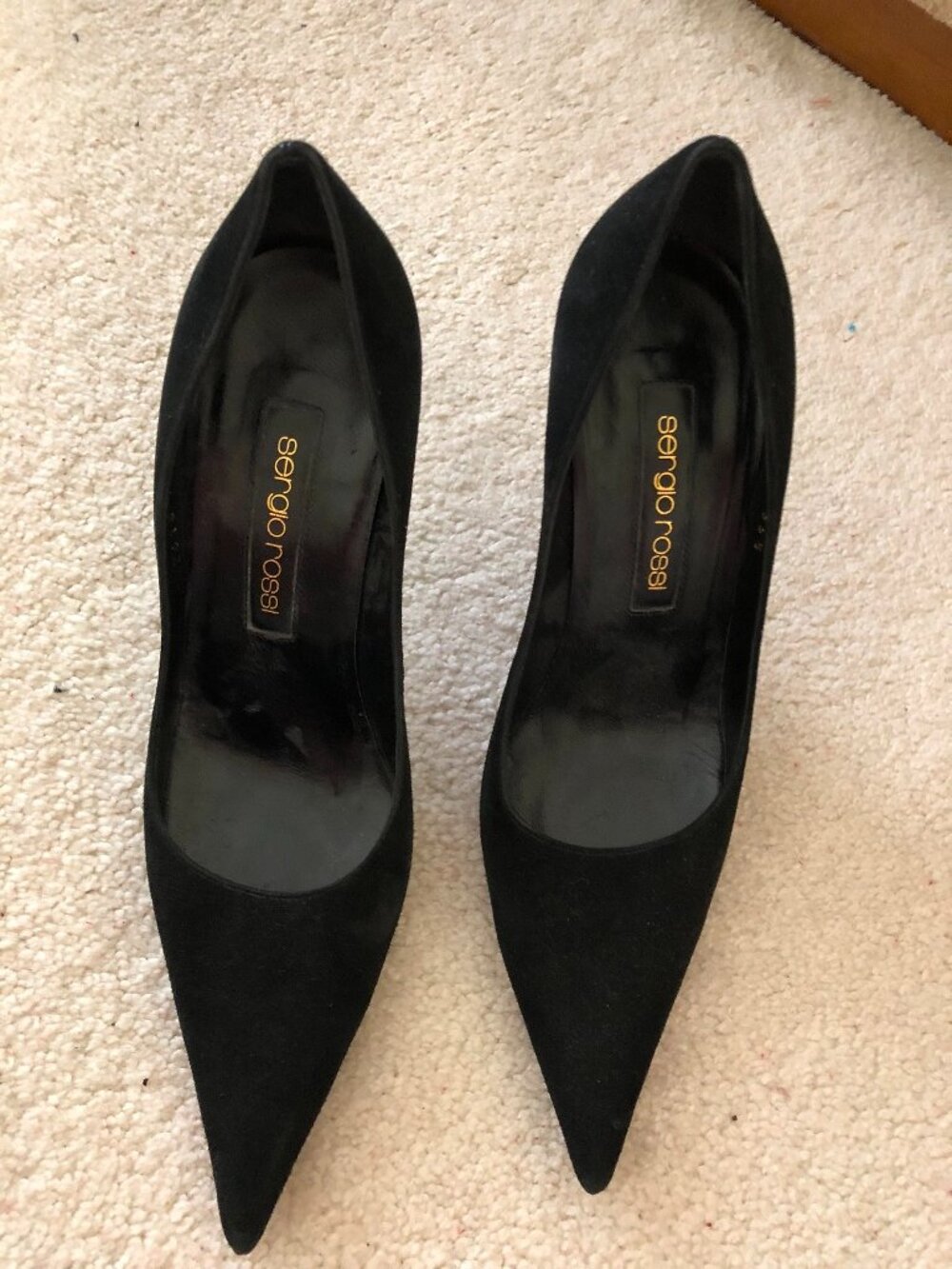 SERGIO ROSSI BLACK SUEDE LEATHER POINTED TOE PUMPS